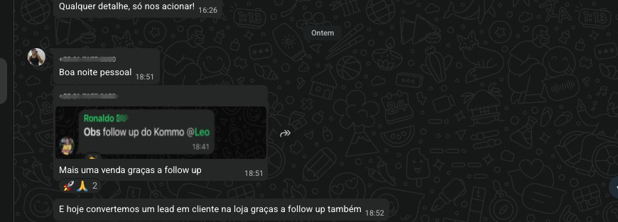 Feedback real recebido pela FQ sobre vendas geradas após processo de follow-up